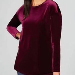 J. Jill Holiday Top Velvet Velour Bordeaux Red Long Sleeve Sz M